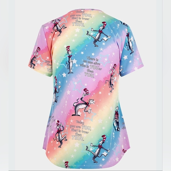 NEW Cat In The Hat Tooniforms Dr. Seuss V-Neck Scrub Top Small Licensed NWT - Picture 17 of 17